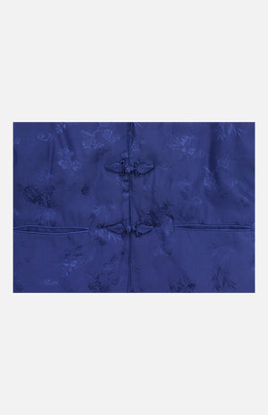 Double Horse Girl's Silk Wadded Jacket(Dark Blue Size 8)