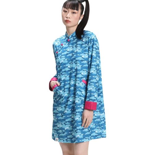 Blue Long Sleeve Loose Cheongsam