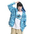 Blue Printed Hooded Jacket