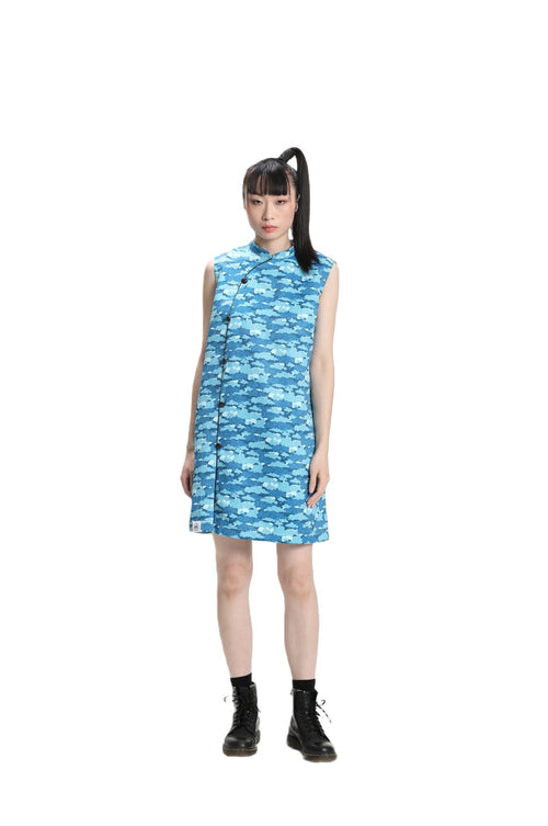 Blue Sleeveless Loose Cheongsam