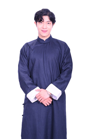Mandarin Square Men's Linen Cheongsam-Navy