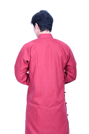 Mandarin Square Men's Linen Cheongsam-Maroon