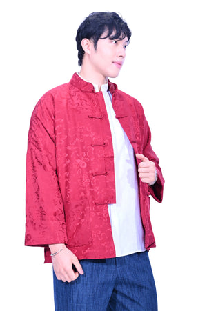 Mandarin Square Men's Silk Padded Jacket Burgundy