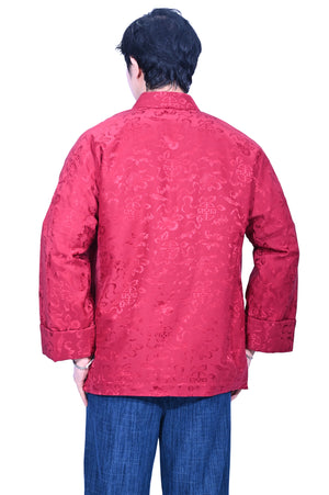 Mandarin Square Men's Silk Padded Jacket Burgundy