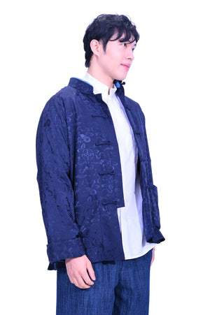 Mandarin Square Men's Silk Padded Jacket Navy