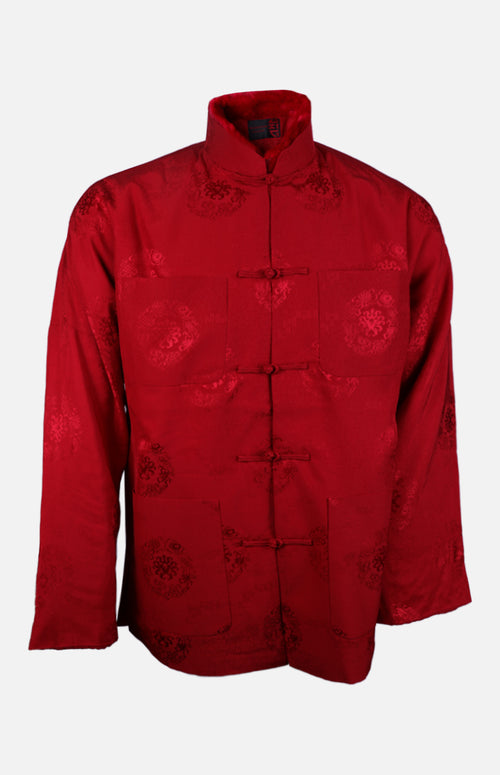Silk Padded Jacket (Eight Treasures Pattern)-Red