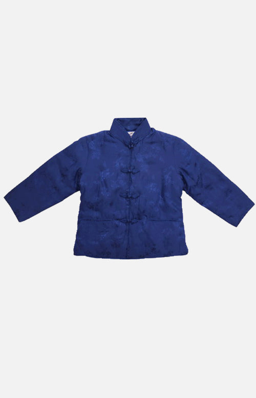 Double Horse Girl's Silk Wadded Jacket(Dark Blue Size 12)